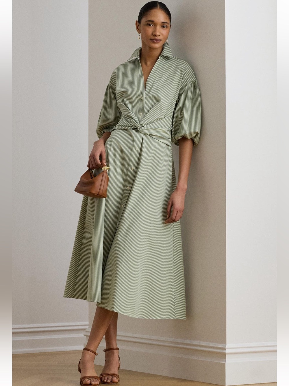 Lauren Ralph Lauren striped bubble sleeve cotton broadcloth shirtdress